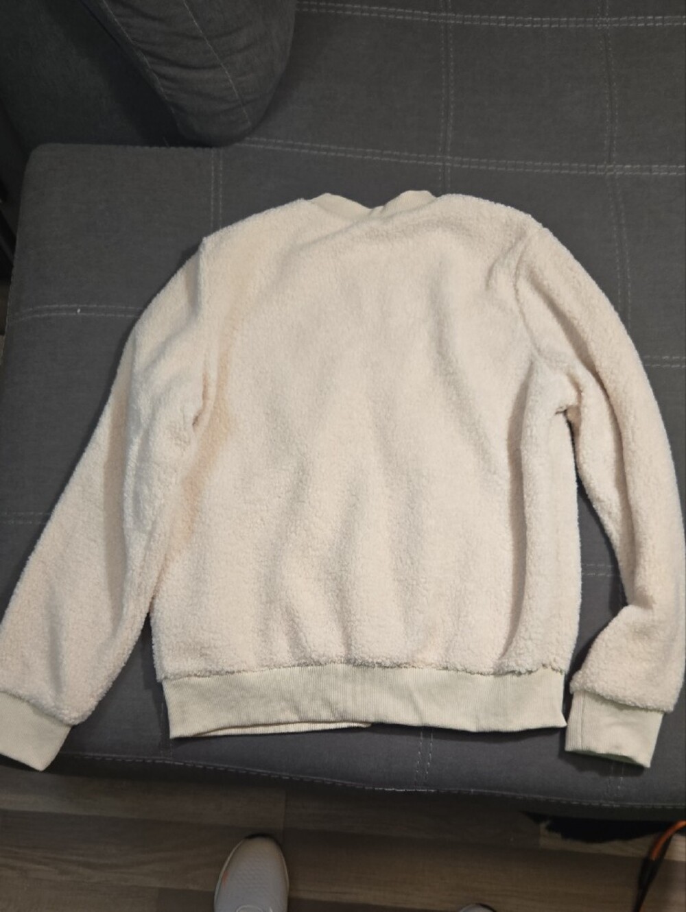 Women's Cream Teddy Bomber Jacket with Zip Closure - Picture 2 of 3